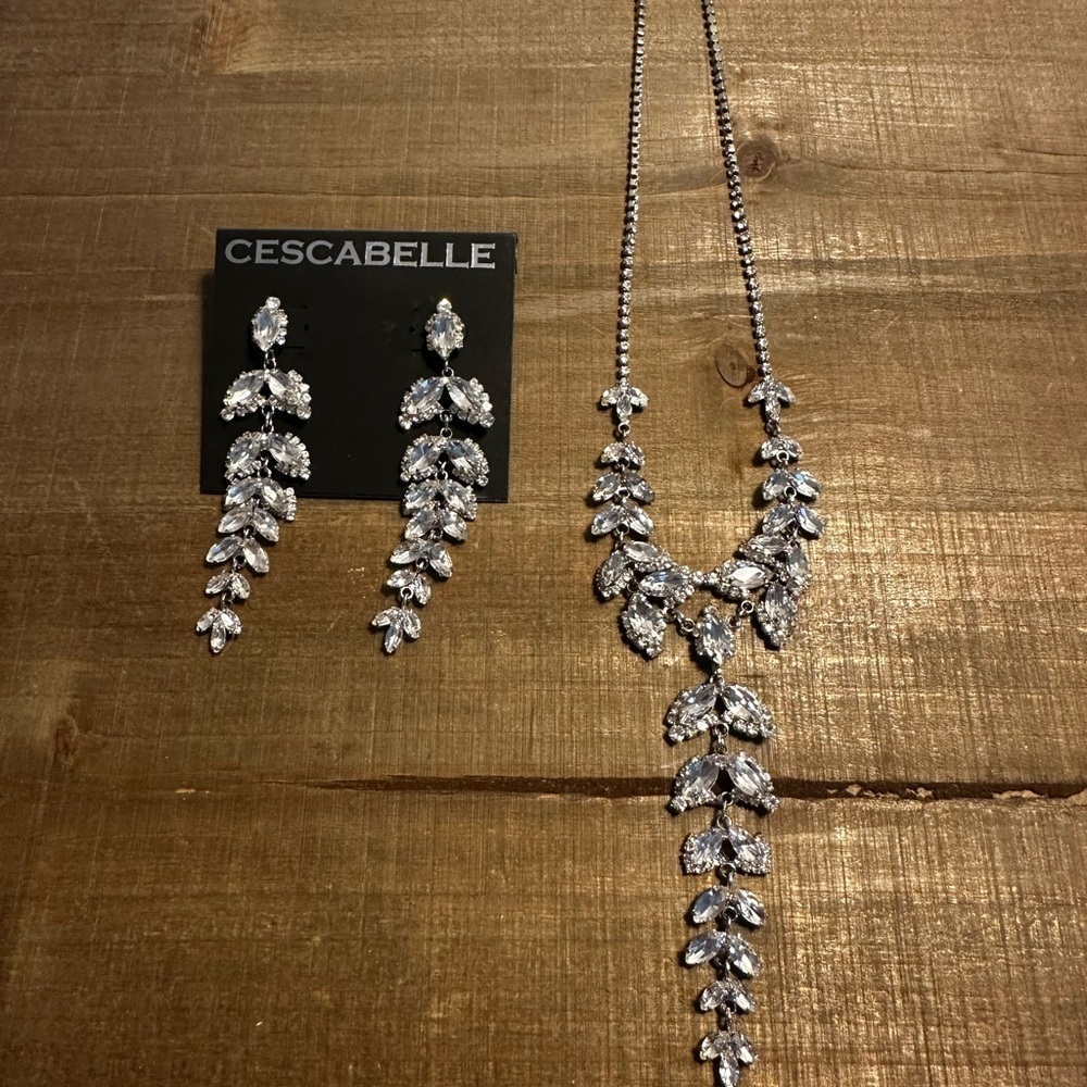 Silver Nature Inspired Necklace and Earrings Set